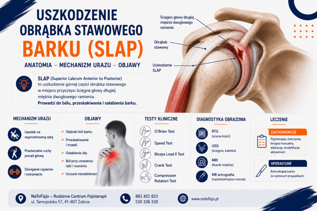 Uszkodzenie obrąbka stawowego barku (SLAP) – objawy, diagnostyka, leczenie i rehabilitacja.