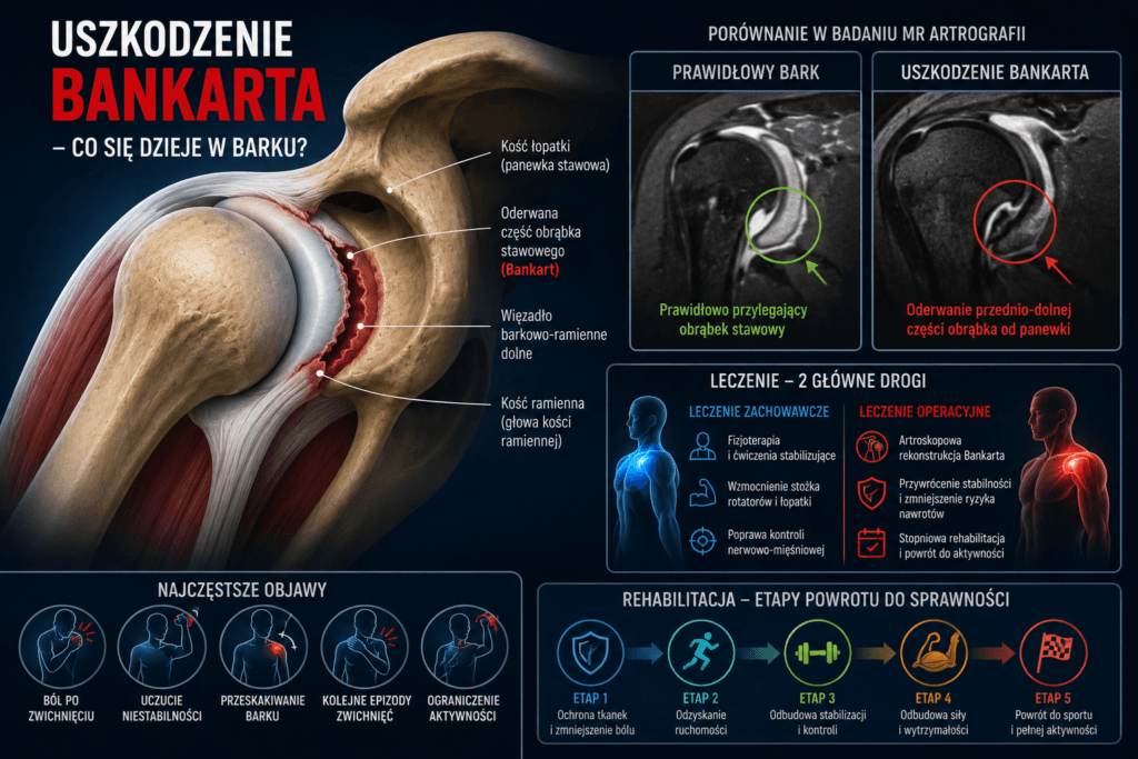 Uszkodzenie Bankarta barku – objawy, diagnostyka, leczenie oraz rehabilitacja po zwichnięciu barku.