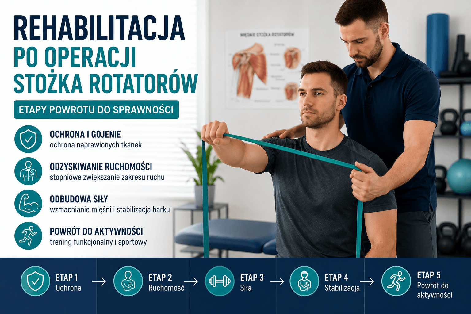 You are currently viewing Rehabilitacja po operacji stożka rotatorów – etapy i ćwiczenia | Rehabilitacja Zabrze