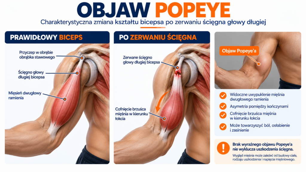 Objaw Popeye po zerwaniu ścięgna głowy długiej bicepsa