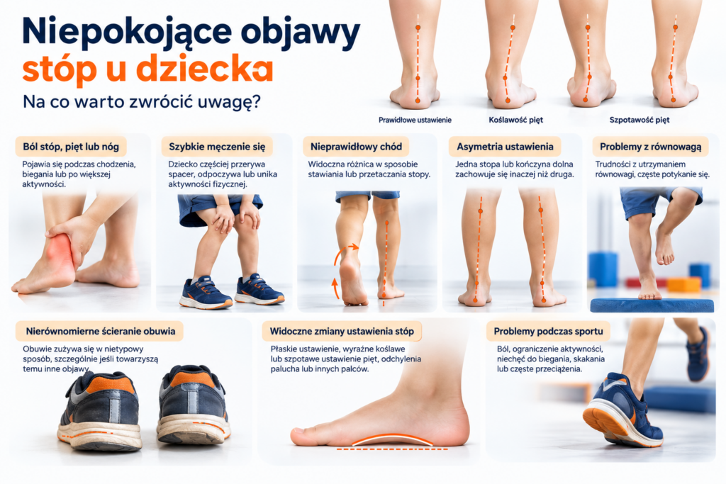 Objawy mogące wskazywać na potrzebę oceny stóp dziecka