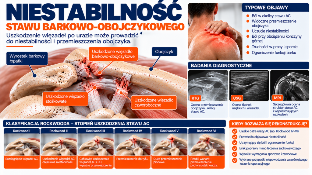Niestabilność stawu barkowo-obojczykowego po urazie z uszkodzeniem więzadeł kruczo-obojczykowych