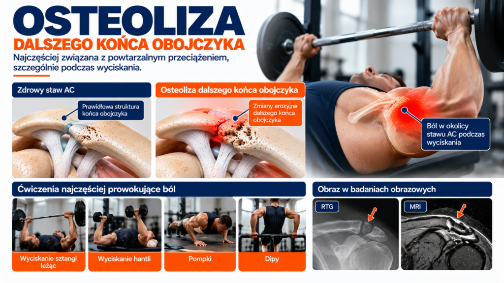 Osteoliza dalszego końca obojczyka związana z przeciążeniem podczas wyciskania oraz obraz diagnostyki RTG i MRI